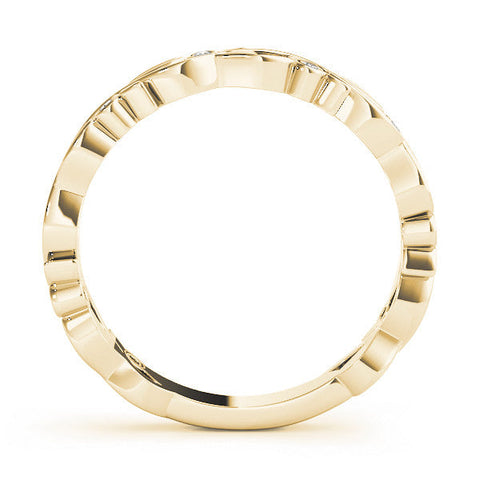 Yellow gold Bezel Set Round Diamond Leaf Eternity Band