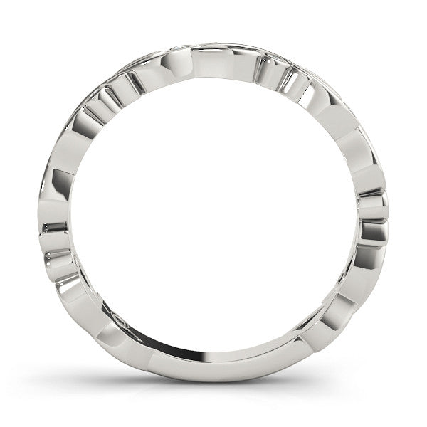 Silver Bezel Set Round Diamond Leaf Eternity Band