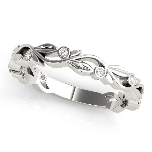 Silver Bezel Set Round Diamond Leaf Eternity Band