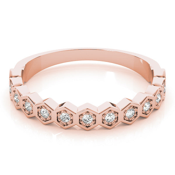 Rose gold Hexagon Pave Diamond Eternity Band with Bezel Setting