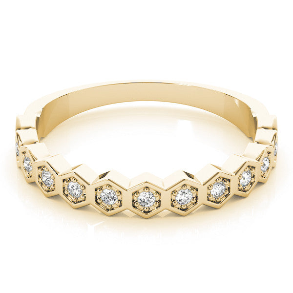 Yellow gold Hexagon Pave Diamond Eternity Band with Bezel Setting