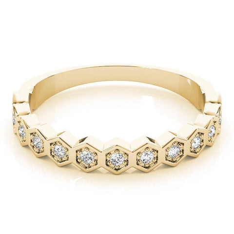 Yellow gold Hexagon Pave Diamond Eternity Band with Bezel Setting