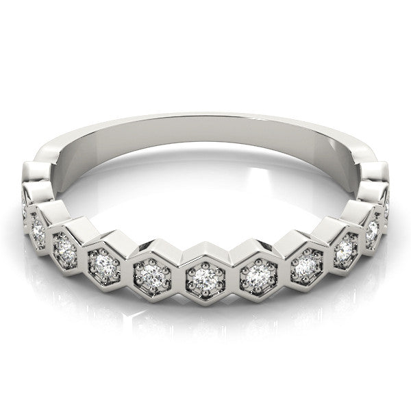 Platinum Hexagon Pave Diamond Eternity Band with Bezel Setting