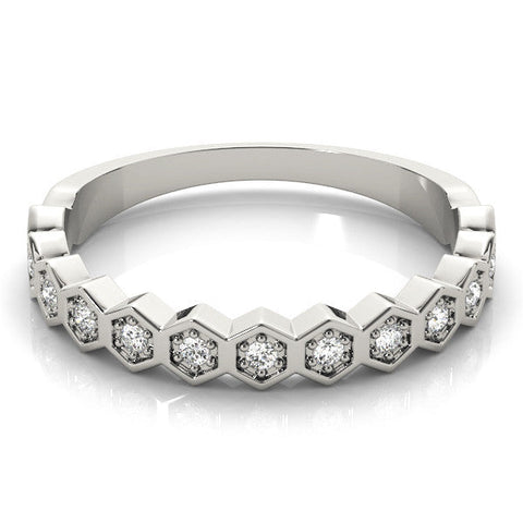 Platinum Hexagon Pave Diamond Eternity Band with Bezel Setting