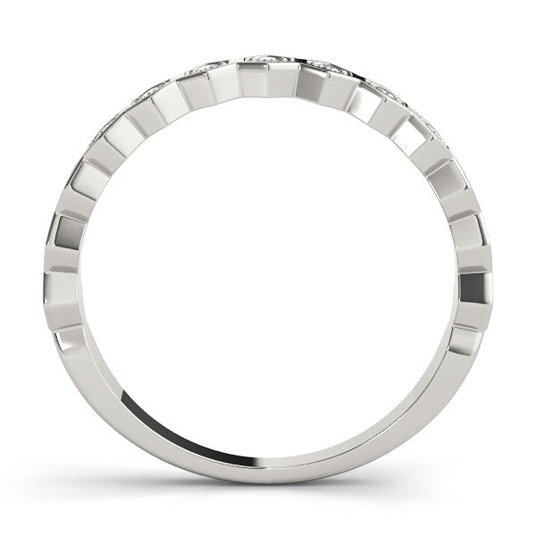 White gold Hexagon Pave Diamond Eternity Band with Bezel Setting