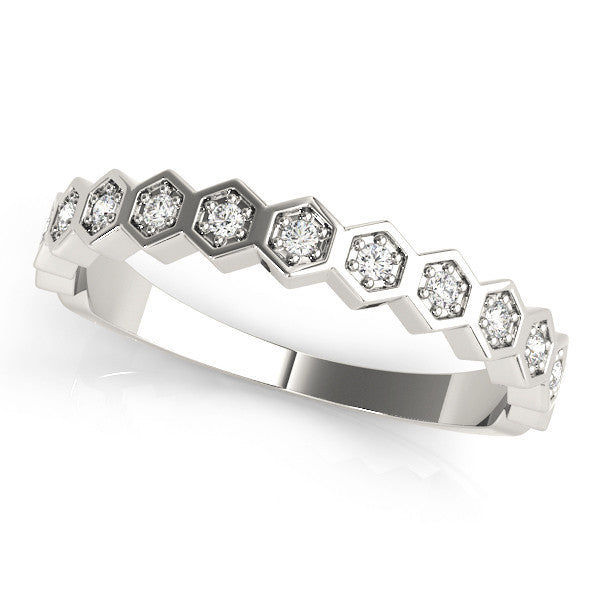 Platinum Hexagon Pave Diamond Eternity Band with Bezel Setting