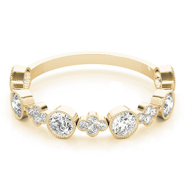 Yellow gold Milgrain Bezel Set Round Diamond Cluster Eternity Band