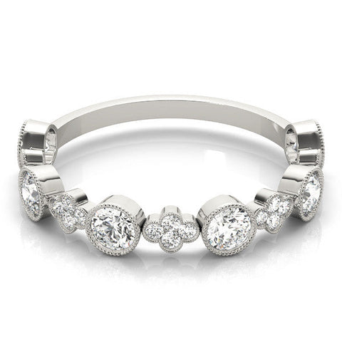 White gold Milgrain Bezel Set Round Diamond Cluster Eternity Band