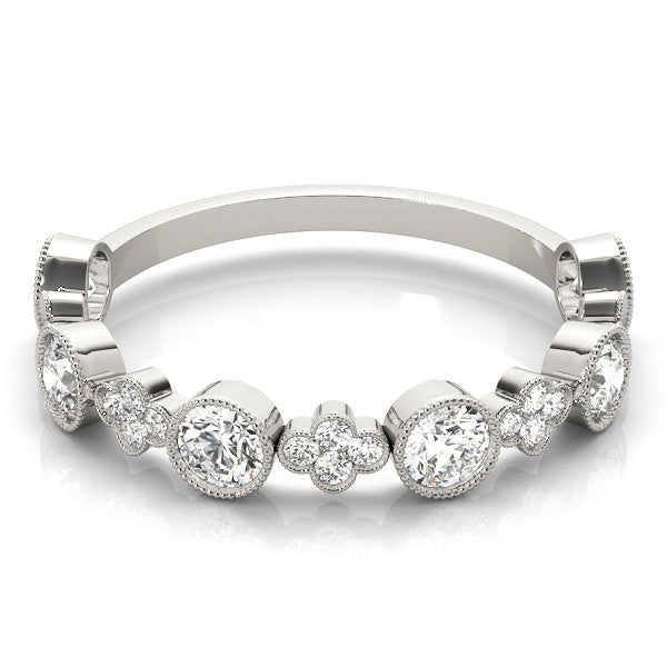 White gold Milgrain Bezel Set Round Diamond Cluster Eternity Band