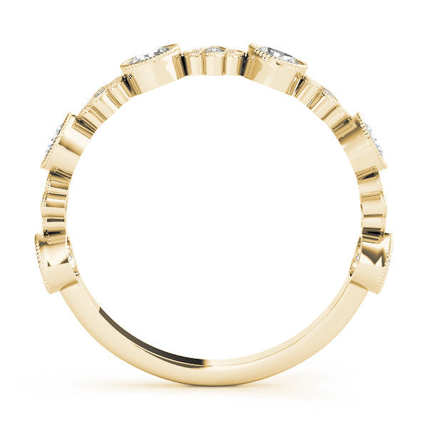 Yellow gold Milgrain Bezel Set Round Diamond Cluster Eternity Band