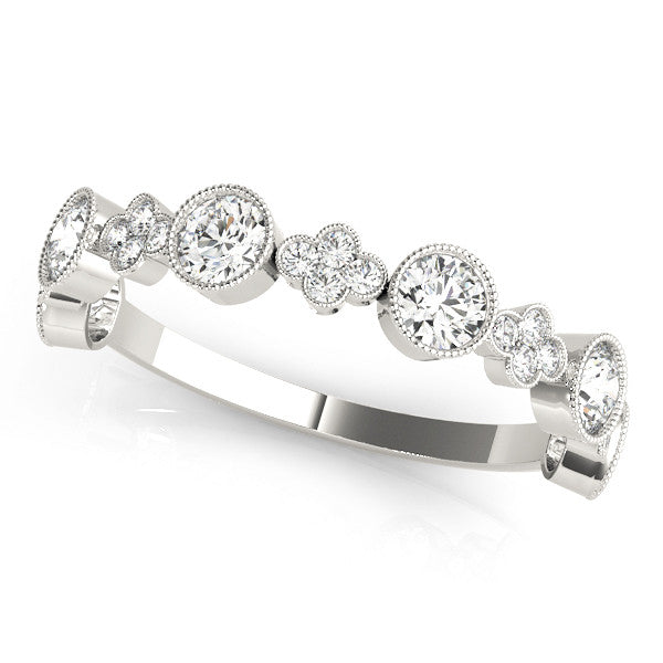 Silver Milgrain Bezel Set Round Diamond Cluster Eternity Band