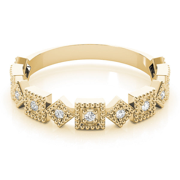 Yellow gold Milgrain Square Diamond Eternity Band with Bezel Setting