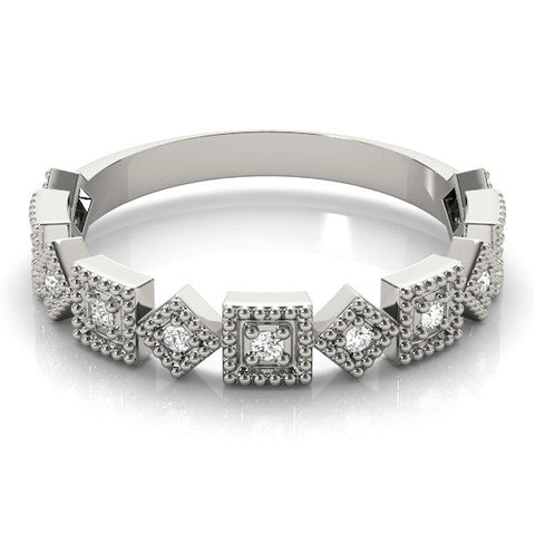 White gold Milgrain Square Diamond Eternity Band with Bezel Setting