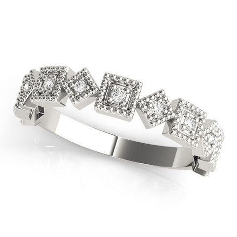 White gold Milgrain Square Diamond Eternity Band with Bezel Setting