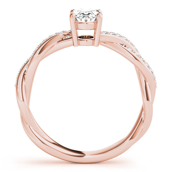 Rose gold Oval Solitaire Twisted Pave Diamond Ring with Four-Prong Setting