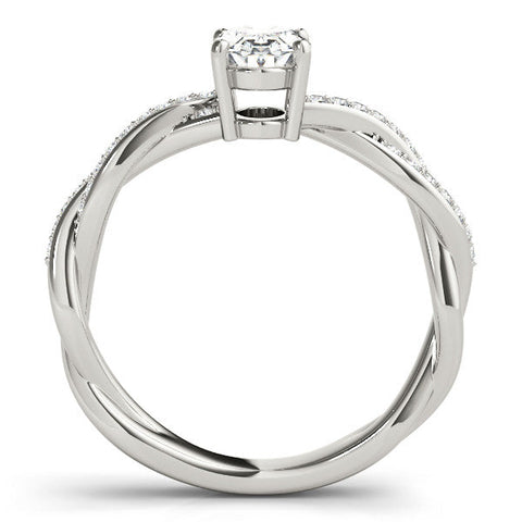Platinum Oval Solitaire Twisted Pave Diamond Ring with Four-Prong Setting