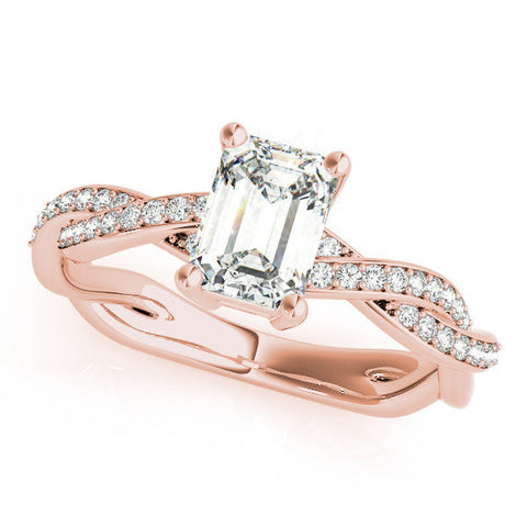 Rose gold Round Cut Twisted Pavé Band Solitaire Ring with Four-Prong Setting