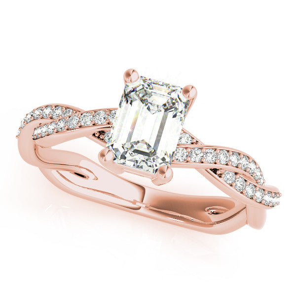 Rose gold Cushion Cut Twisted Pavé Band Solitaire Ring with Four-Prong Setting