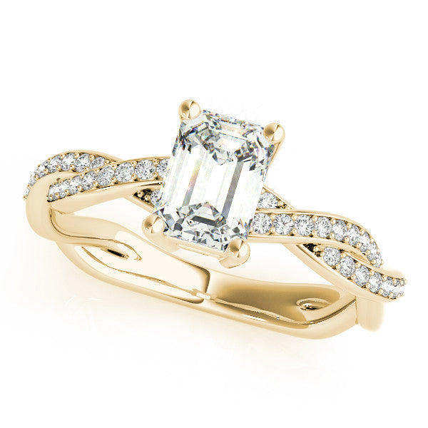 Yellow gold Marquise Cut Twisted Pavé Band Solitaire Ring with Four-Prong Setting