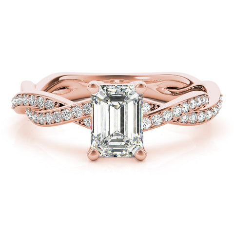 Rose gold Round Cut Twisted Pavé Band Solitaire Ring with Four-Prong Setting