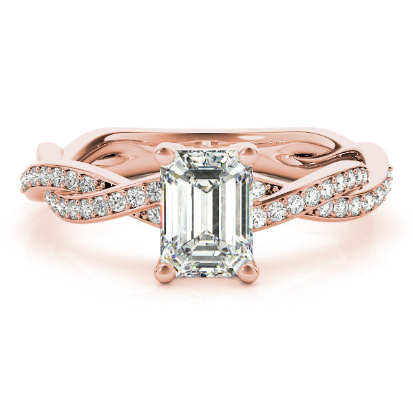 Rose gold Heart Cut Twisted Pavé Band Solitaire Ring with Four-Prong Setting