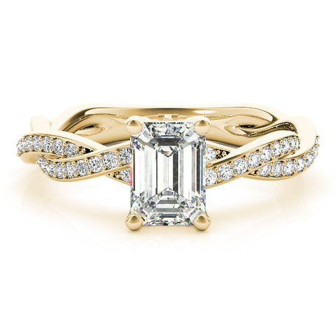 Yellow gold Round Cut Twisted Pavé Band Solitaire Ring with Four-Prong Setting