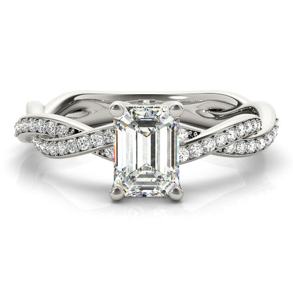 Silver Pear Cut Twisted Pavé Band Solitaire Ring with Four-Prong Setting