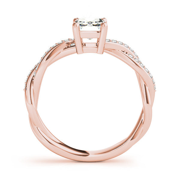 Rose gold Princess Cut Twisted Pavé Band Solitaire Ring with Four-Prong Setting