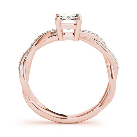Rose gold Marquise Cut Twisted Pavé Band Solitaire Ring with Four-Prong Setting