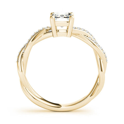 Yellow gold Oval Cut Twisted Pavé Band Solitaire Ring with Four-Prong Setting