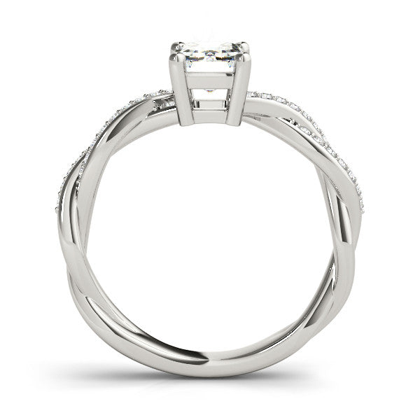 White gold Pear Cut Twisted Pavé Band Solitaire Ring with Four-Prong Setting