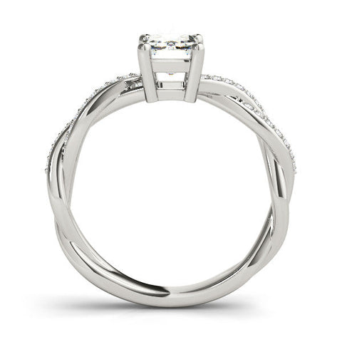 White gold Marquise Cut Twisted Pavé Band Solitaire Ring with Four-Prong Setting