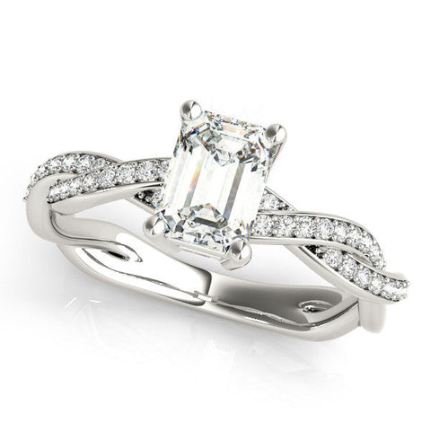 Platinum Oval Cut Twisted Pavé Band Solitaire Ring with Four-Prong Setting
