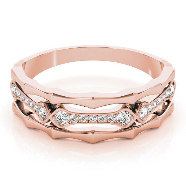 Rose gold Pavé Round Diamond Eternity Band with Bar Prong Setting