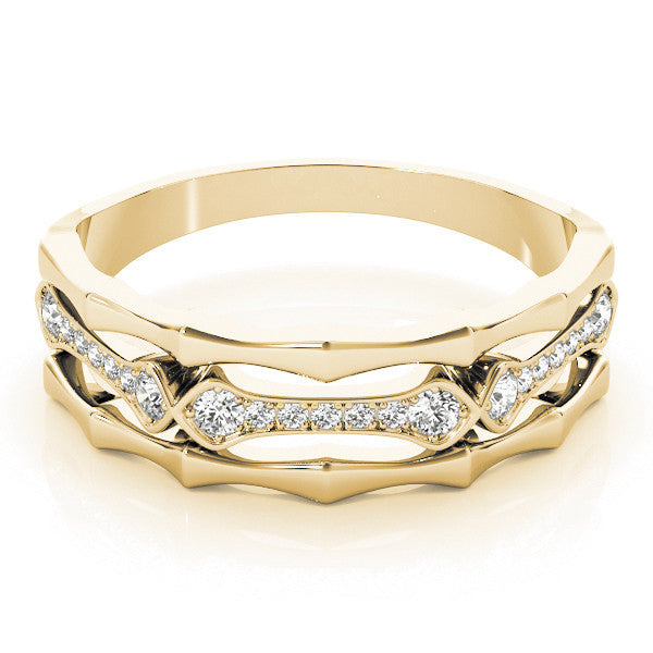 Yellow gold Pavé Round Diamond Eternity Band with Bar Prong Setting