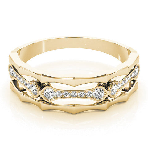 Yellow gold Pavé Round Diamond Eternity Band with Bar Prong Setting