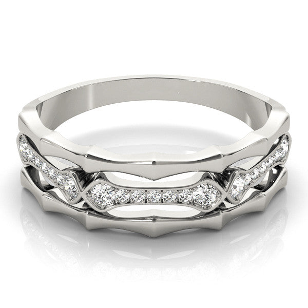 White gold Pavé Round Diamond Eternity Band with Bar Prong Setting