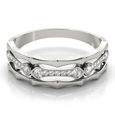 Silver Pavé Round Diamond Eternity Band with Bar Prong Setting