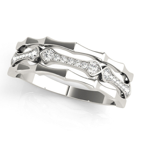 Silver Pavé Round Diamond Eternity Band with Bar Prong Setting