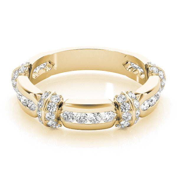 Yellow gold Pavé Round Diamond Link Band with Bezel Setting