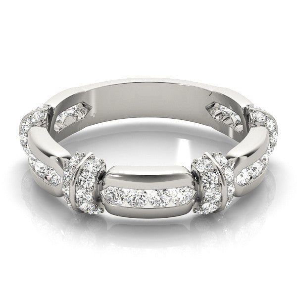 Silver Pavé Round Diamond Link Band with Bezel Setting