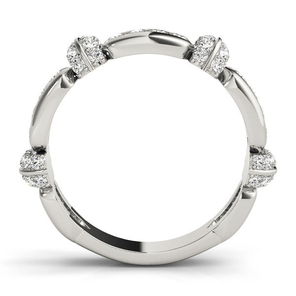 Silver Pavé Round Diamond Link Band with Bezel Setting