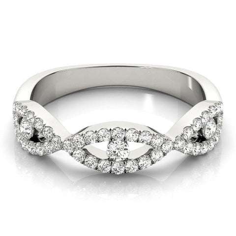 Silver Round Diamond Marquise Halo Twist Band with Pavé Setting