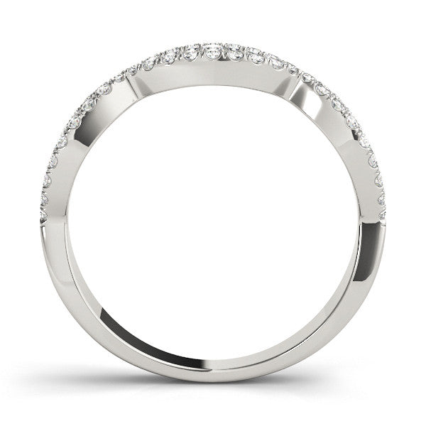 Silver Round Diamond Marquise Halo Twist Band with Pavé Setting