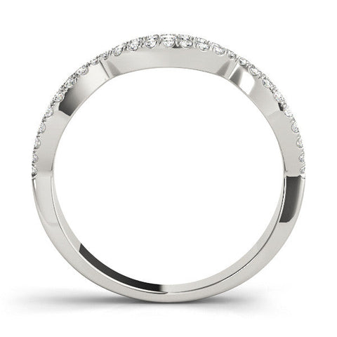 Silver Round Diamond Marquise Halo Twist Band with Pavé Setting