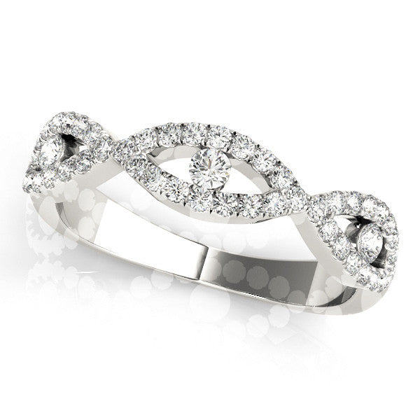 Silver Round Diamond Marquise Halo Twist Band with Pavé Setting