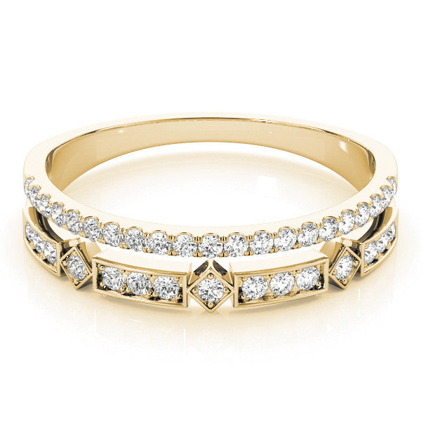 Yellow gold Pavé Round Diamond Channel Set Dual Band with Prong Setting