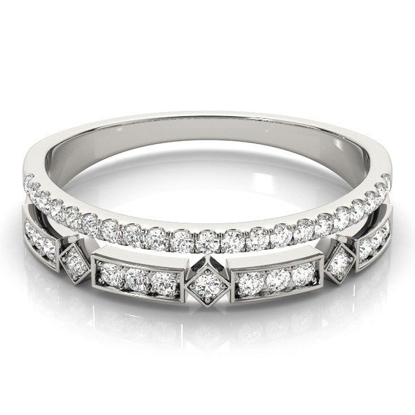 Silver Pavé Round Diamond Channel Set Dual Band with Prong Setting