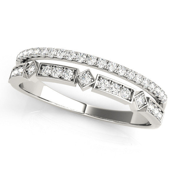 Silver Pavé Round Diamond Channel Set Dual Band with Prong Setting