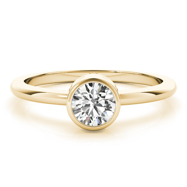 Yellow gold Bezel Set Round Solitaire Engagement Ring with Classic Band